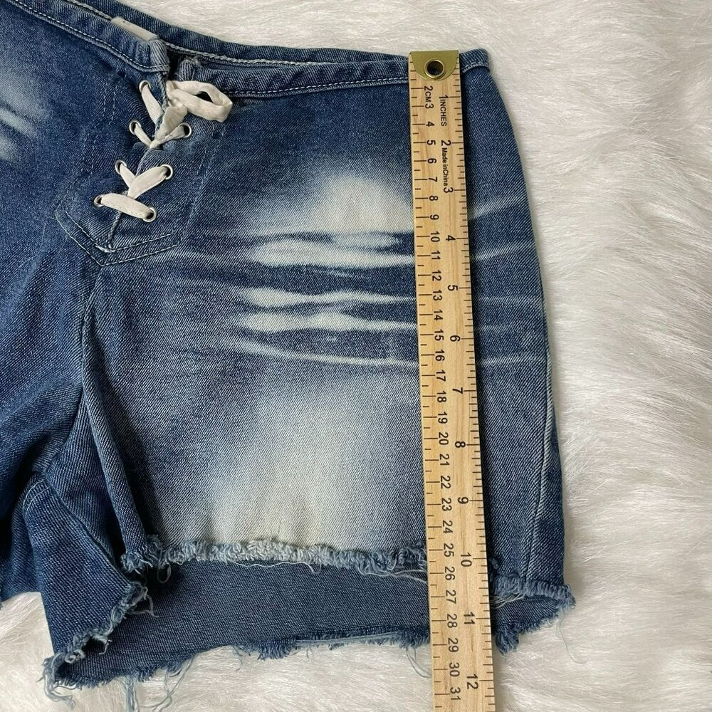 VTG Joy Jeans Women's Small (3) Y2K Lace-Up Stretch Cut-Off Mid-Rise Denim Short - Picture 4 of 7
